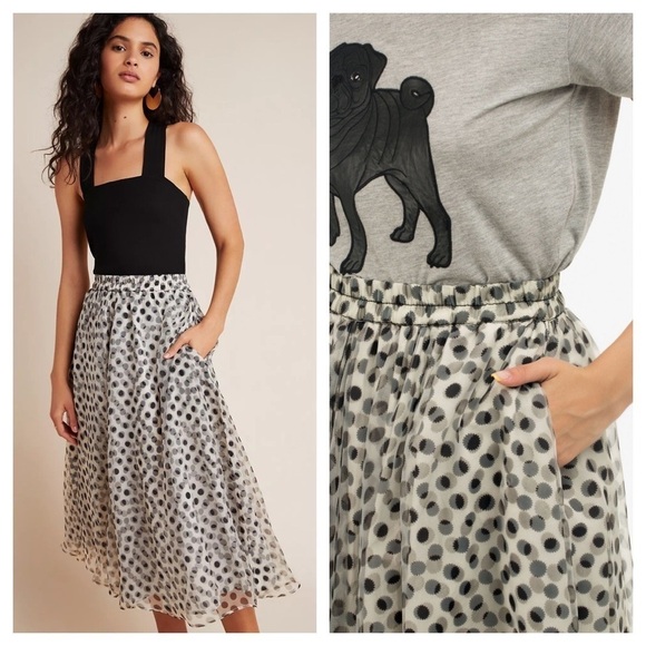 Anthropologie Dresses & Skirts - Anthropologie / NWT Dhruv Kapoor Kimmi A-Line Polka dot sheer Midi Skirt XS